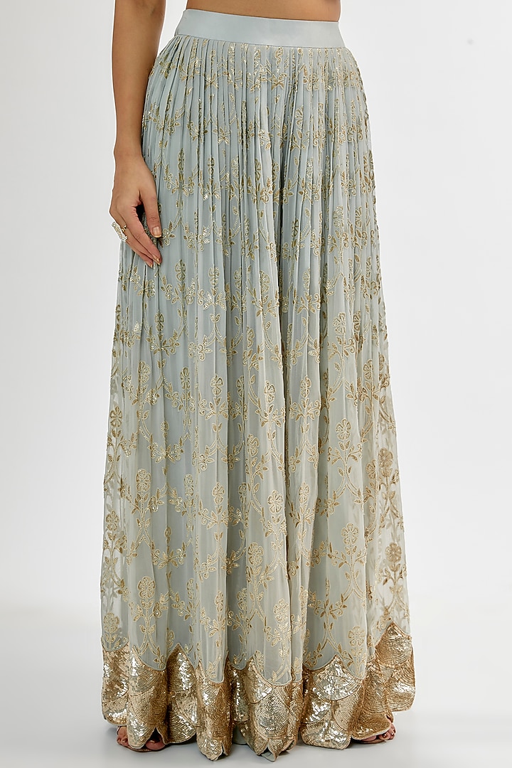 Powder Blue Upada & Georgette Bridal Sharara Set by Rashi Kapoor at Pernia's Pop Up Shop
