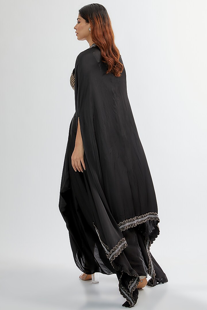 Black Upada & Silk Satin Skirt Set by Rashi Kapoor at Pernia's Pop Up Shop