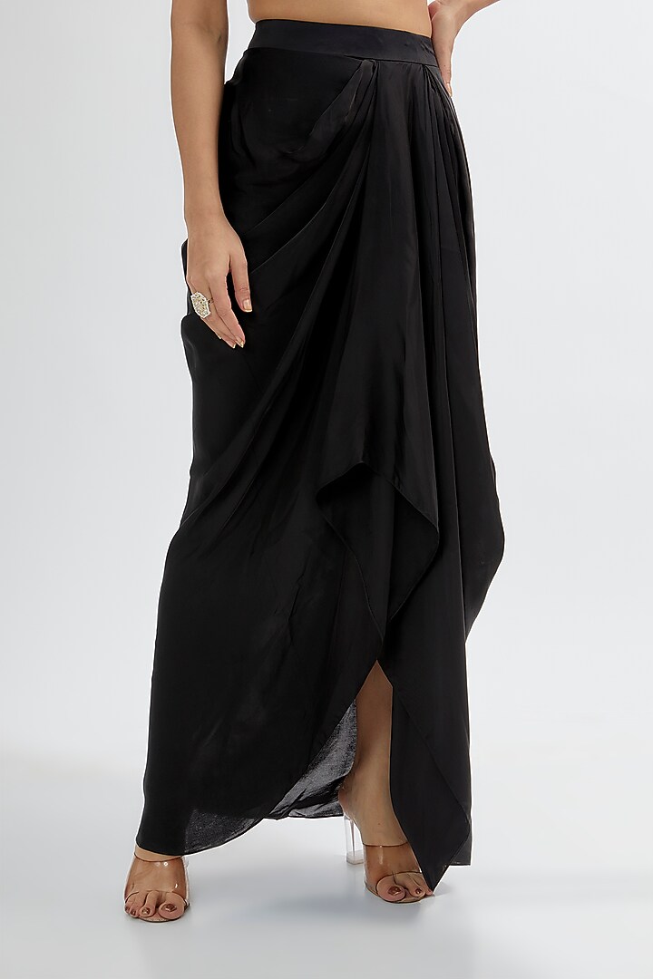 Black Upada & Silk Satin Skirt Set by Rashi Kapoor at Pernia's Pop Up Shop