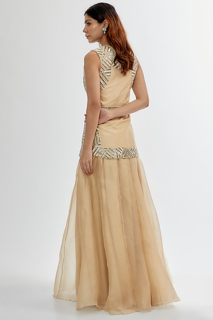 Beige Organza & Upada Wedding Sharara Set by Rashi Kapoor at Pernia's Pop Up Shop