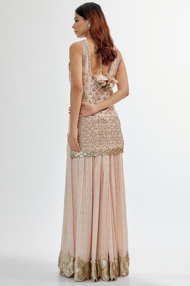 Blush Pink Upada & Georgette Bridal Sharara Set by Rashi Kapoor at Pernia's Pop Up Shop
