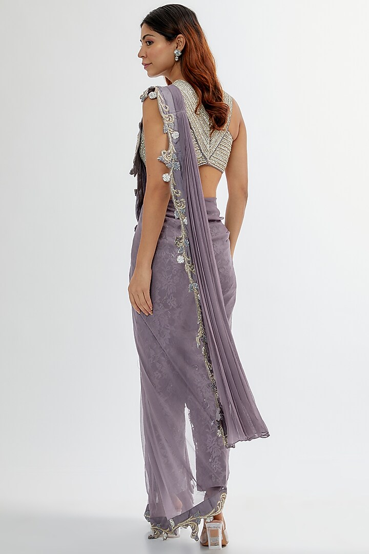 Purple Upada & Chiffon Reception Saree Set by Rashi Kapoor at Pernia's Pop Up Shop