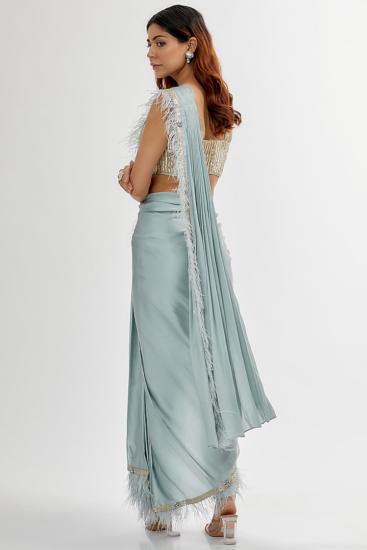 Ash Blue Upada & Silk Satin Reception Saree Set by Rashi Kapoor at Pernia's Pop Up Shop