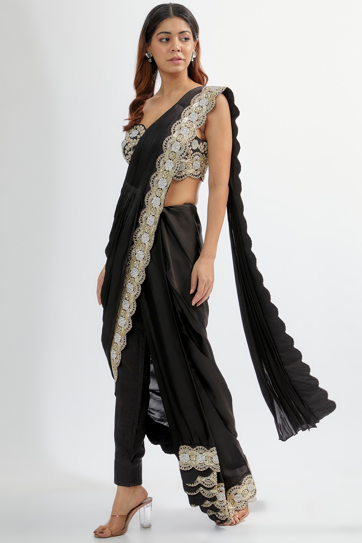 women's Kanchipuram soft silk saree in Black dvz0002581 - Dvanza.com