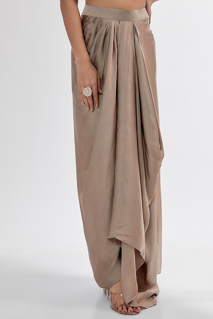 Ash Grey Silk Satin & Upada Draped Skirt Set by Rashi Kapoor at Pernia's Pop Up Shop