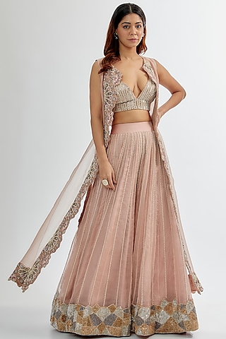 Lilac Upada & Organza Sharara Set by Rashi Kapoor