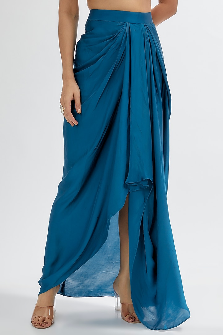 Teal Upada & Silk Satin Cape Set by Rashi Kapoor at Pernia's Pop Up Shop