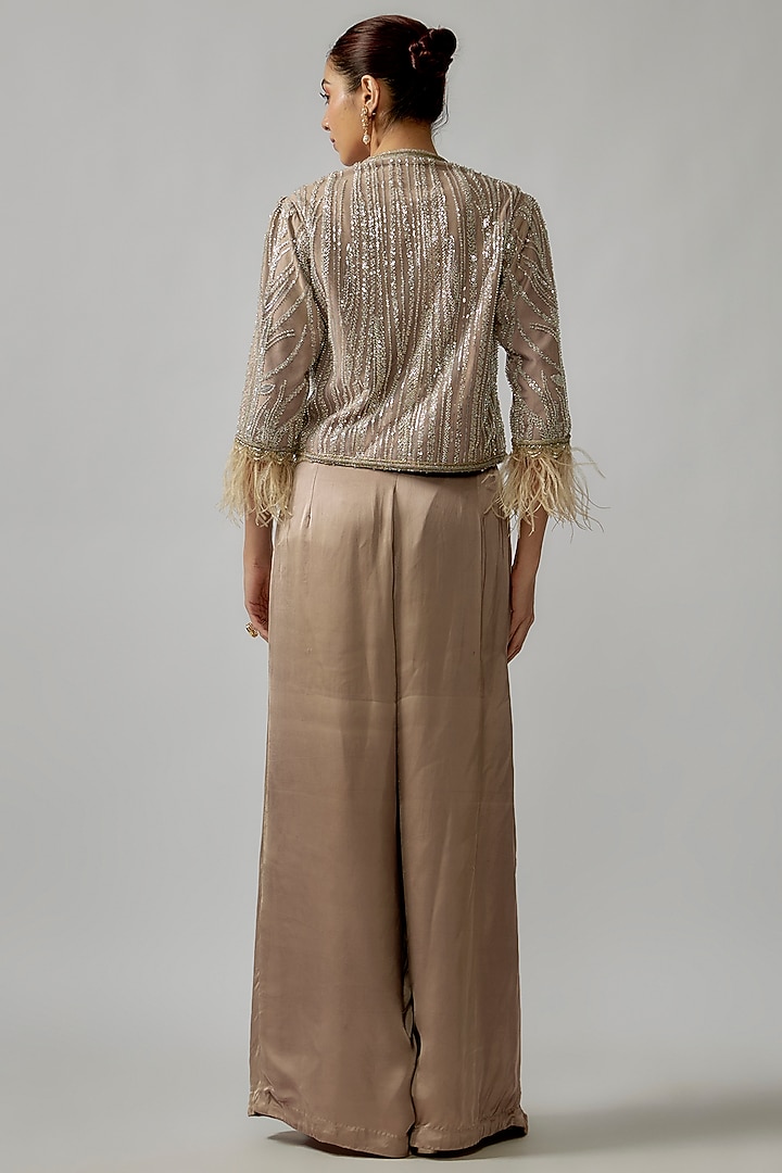 Grey Net Embroidered Jacket Set by Rashi Kapoor at Pernia's Pop Up Shop