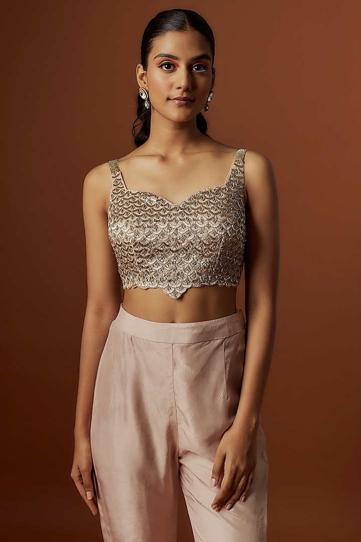 Pink Satin & Silk Pant Bridal Saree Set by Rashi Kapoor at Pernia's Pop Up Shop