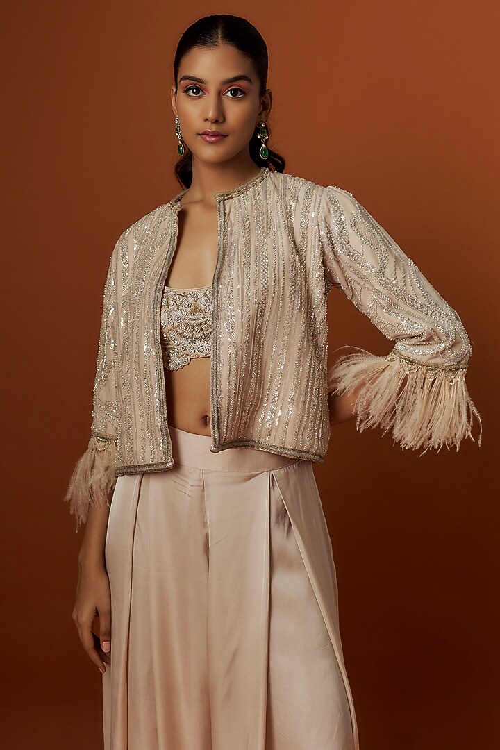 Ivory Net Jacket Set by Rashi Kapoor at Pernia's Pop Up Shop