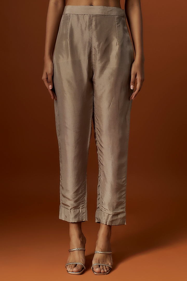 Grey Satin & Silk Pant Saree Set by Rashi Kapoor at Pernia's Pop Up Shop