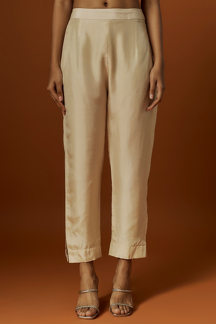 Ivory Satin & Silk Pant Reception Saree Set by Rashi Kapoor at Pernia's Pop Up Shop