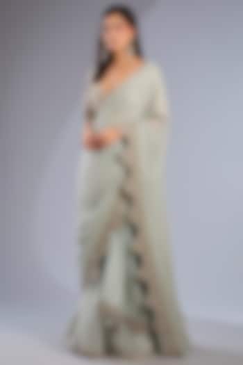 Powder Blue Organza Sharara Pant Bridal Saree Set by Rashi Kapoor at Pernia's Pop Up Shop