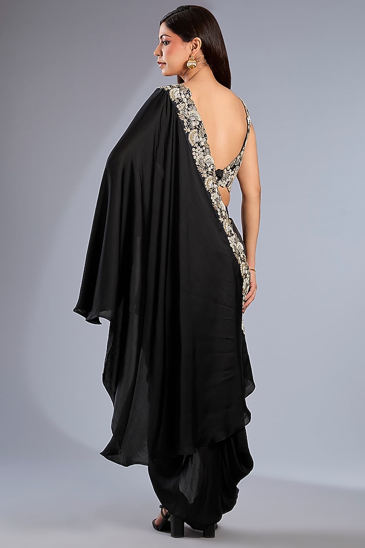 Black Metallic Georgette Embroidered Draped Skirt Set by Rashi Kapoor at Pernia's Pop Up Shop