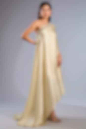 Ivory Satin Embroidered One-Shoulder Poncho by Rashi Kapoor at Pernia's Pop Up Shop