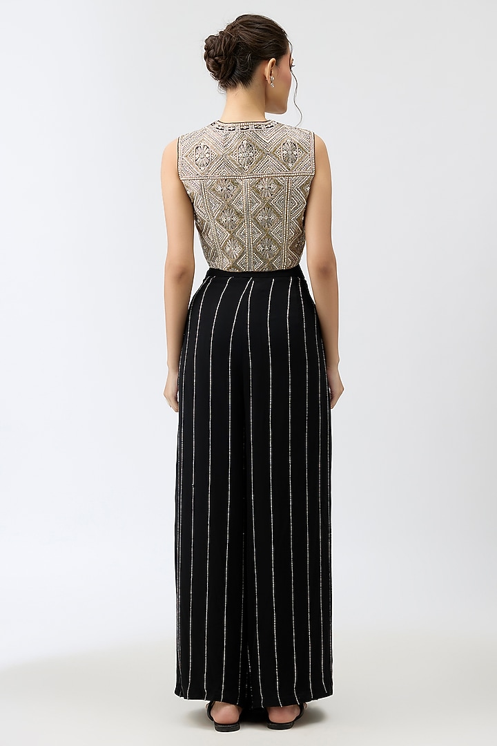 Black Silk Satin Pleated Pant Set by Rashi Kapoor at Pernia's Pop Up Shop