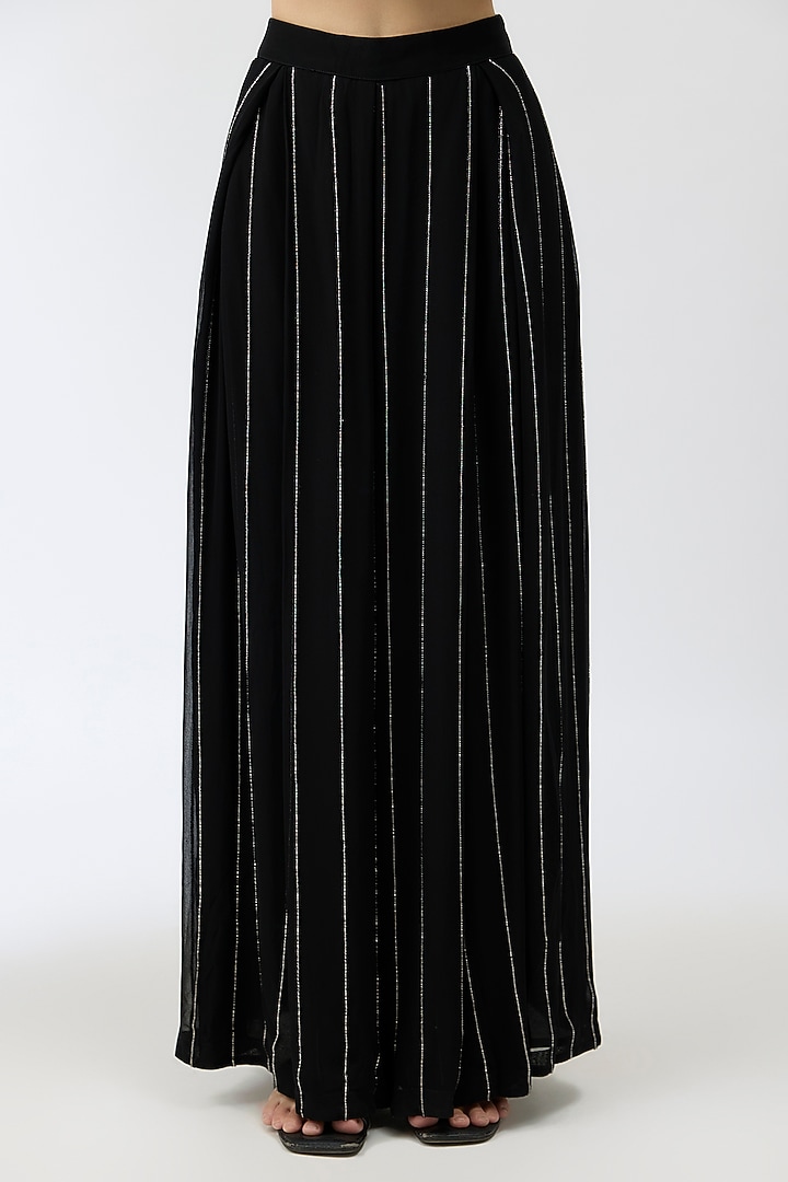 Black Silk Satin Pleated Pant Set by Rashi Kapoor at Pernia's Pop Up Shop