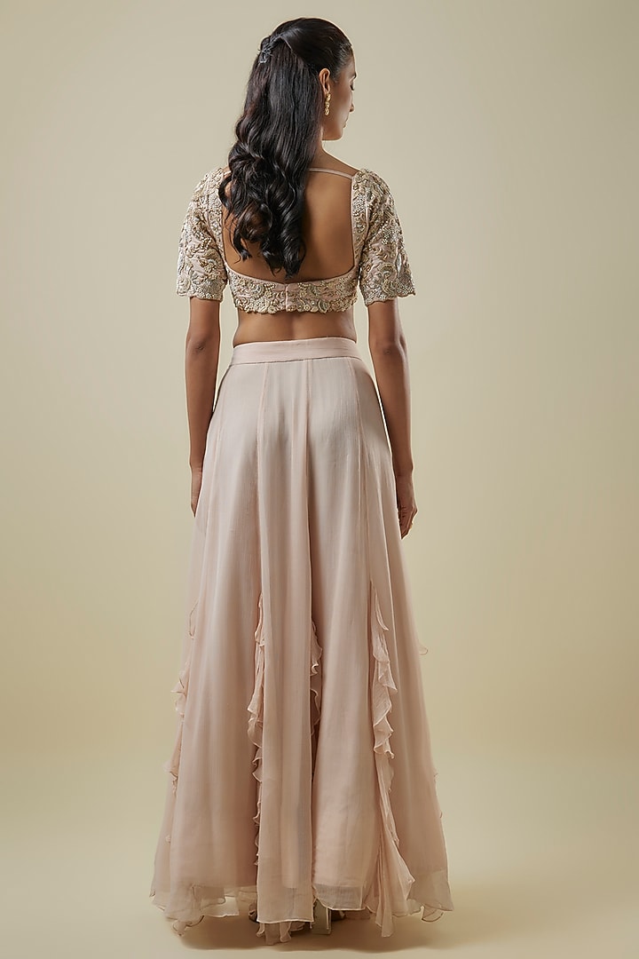 Pink Chiffon Layered Ruffled Lehenga Set by Rashi Kapoor at Pernia's Pop Up Shop