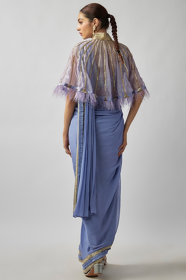 Mauve Silk & Satin Embroidered Pant Reception Saree Set by Rashi Kapoor at Pernia's Pop Up Shop