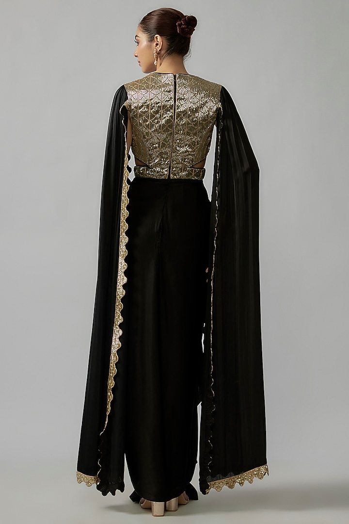 Black Satin Embroidered Gown by Rashi Kapoor at Pernia's Pop Up Shop