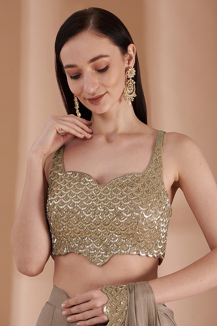 Ash Grey Satin Silk Draped Sharara Reception Saree Set by Rashi Kapoor at Pernia's Pop Up Shop