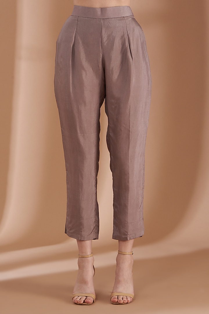 Ash Grey Satin Silk Pant Wedding Saree Set by Rashi Kapoor at Pernia's Pop Up Shop