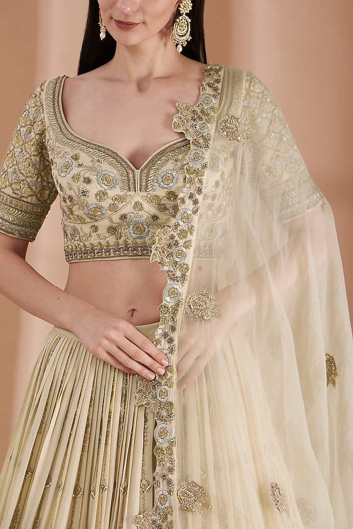 Beige Embroidered Bridal Lehenga Set by Rashi Kapoor at Pernia's Pop Up Shop