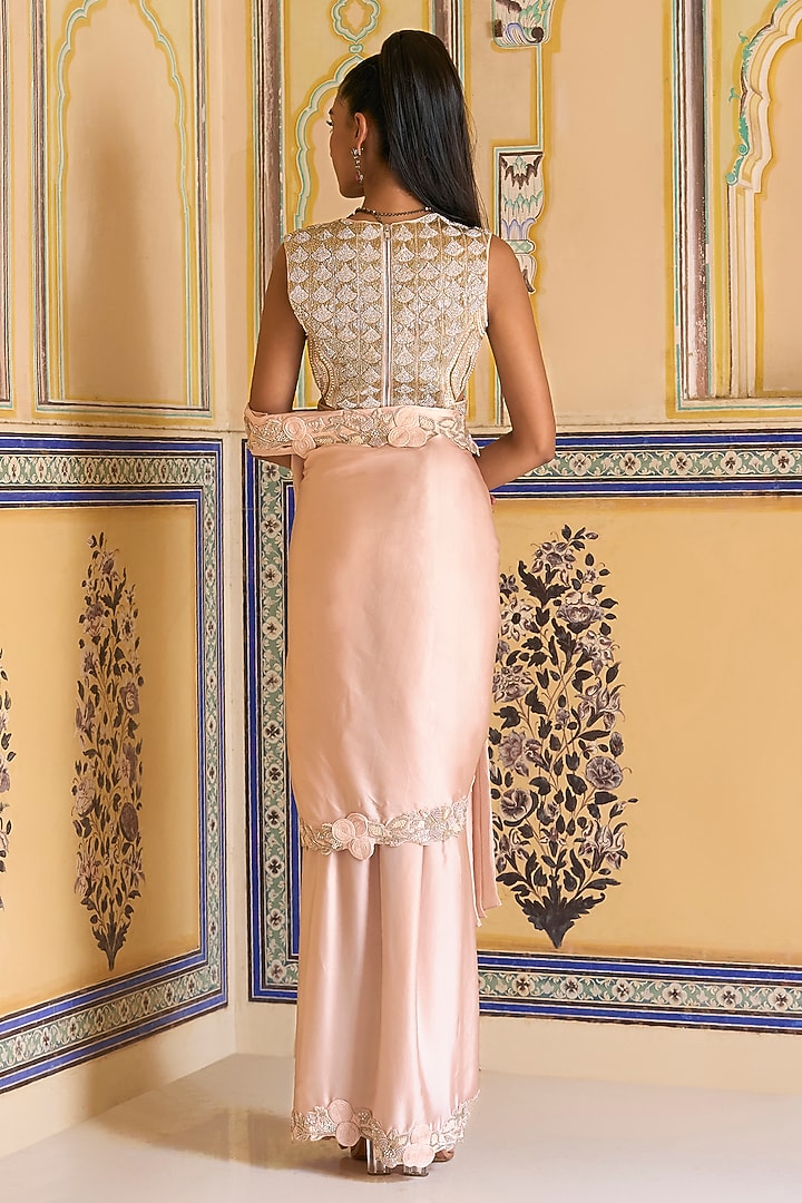 Taupe Georgette Hand Embroidered Draped Skirt Reception Saree Set by Rashi Kapoor at Pernia's Pop Up Shop