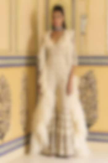 Ivory Net Embellished Jumpsuit by Rashi Kapoor at Pernia's Pop Up Shop