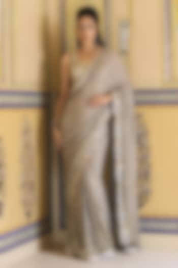 Silver Georgette Sequin Hand Embroidered Bridal Saree Set by Rashi Kapoor at Pernia's Pop Up Shop