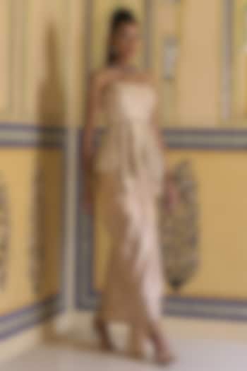 Pink Satin Draped Mermaid Skirt Set by Rashi Kapoor at Pernia's Pop Up Shop