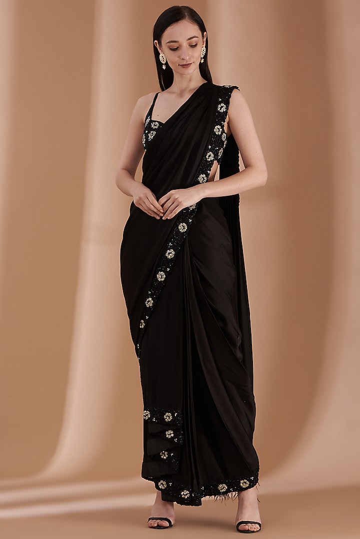 Black Embroidered Draped Saree by Rashi Kapoor