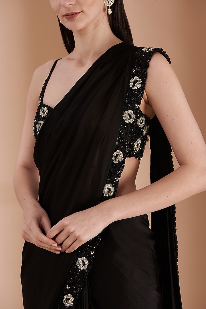 Black Embroidered Draped Wedding Saree by Rashi Kapoor at Pernia's Pop Up Shop