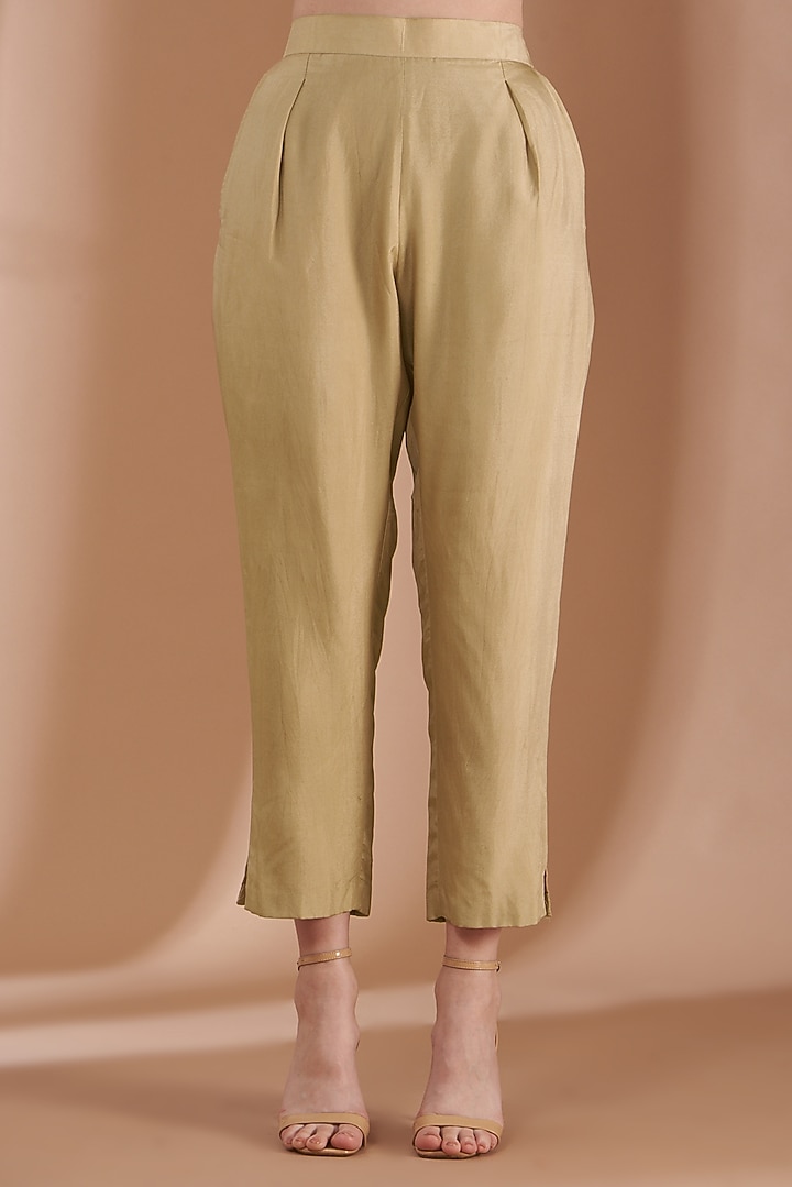 Beige Satin Silk Draped Pant Reception Saree Set by Rashi Kapoor at Pernia's Pop Up Shop
