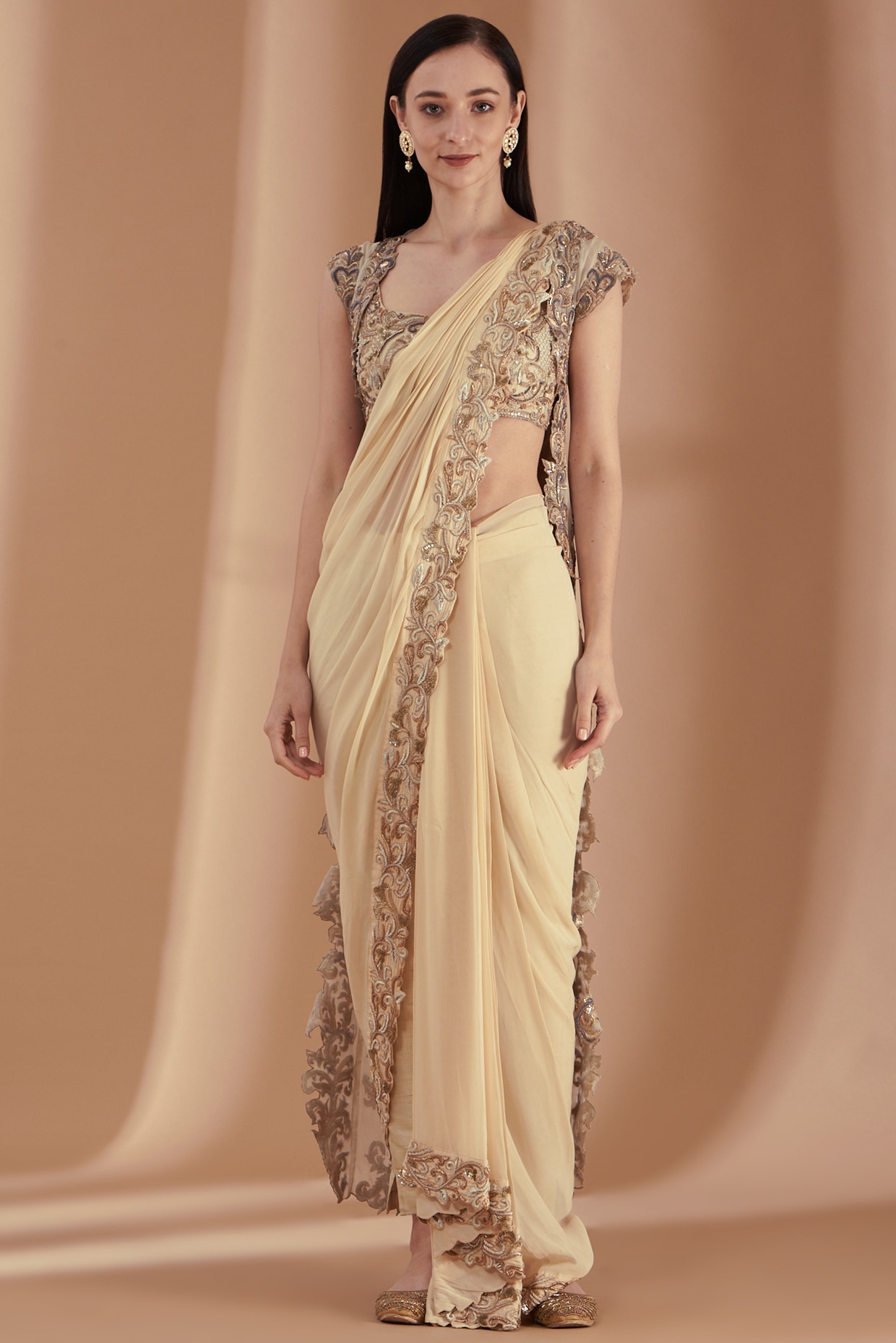 Buy Champagne Pink Organza Saree For Women Online - Frontierraas