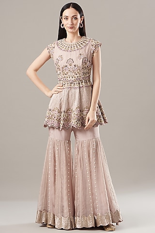 Blush Pink Organza Sharara Set by Rashi Kapoor