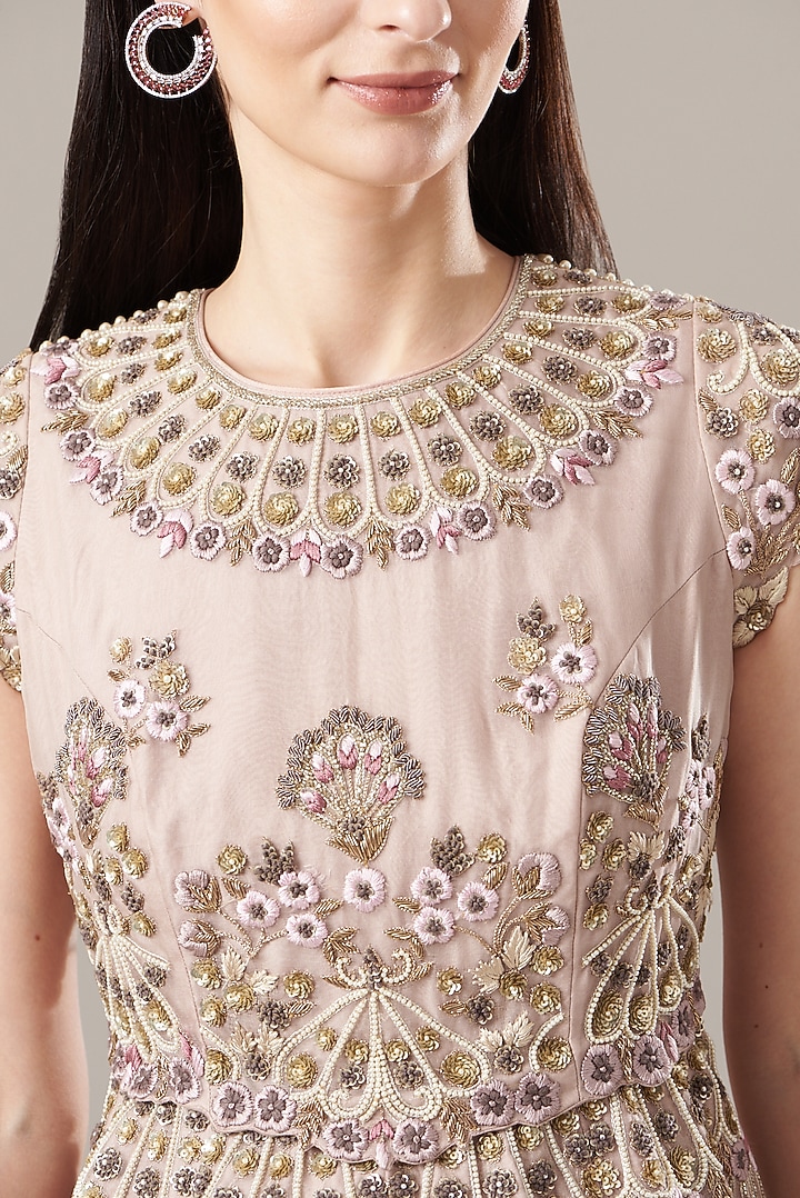 Blush Pink Organza Bridal Sharara Set by Rashi Kapoor at Pernia's Pop Up Shop