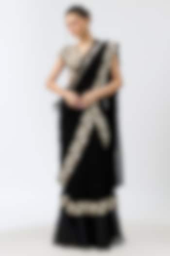 Black Chiffon & Organza Skirt Reception Saree Set by Rashi Kapoor at Pernia's Pop Up Shop