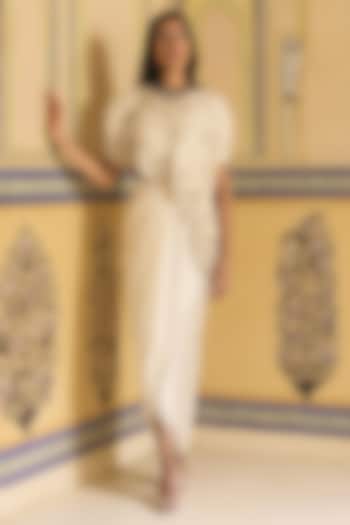 Ivory Satin Draped Skirt Set by Rashi Kapoor at Pernia's Pop Up Shop