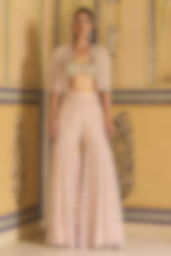 Taupe Net Hand Embroidered Bridal Sharara Set by Rashi Kapoor at Pernia's Pop Up Shop