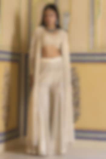 Ivory Net Hand Embroidered Bridal Sharara Set by Rashi Kapoor at Pernia's Pop Up Shop