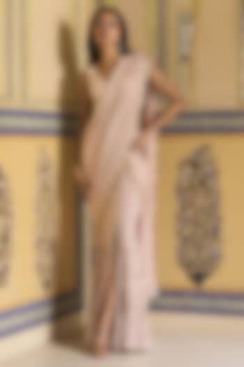 Pink Georgette Hand Embellished Draped Skirt Reception Saree Set by Rashi Kapoor at Pernia's Pop Up Shop