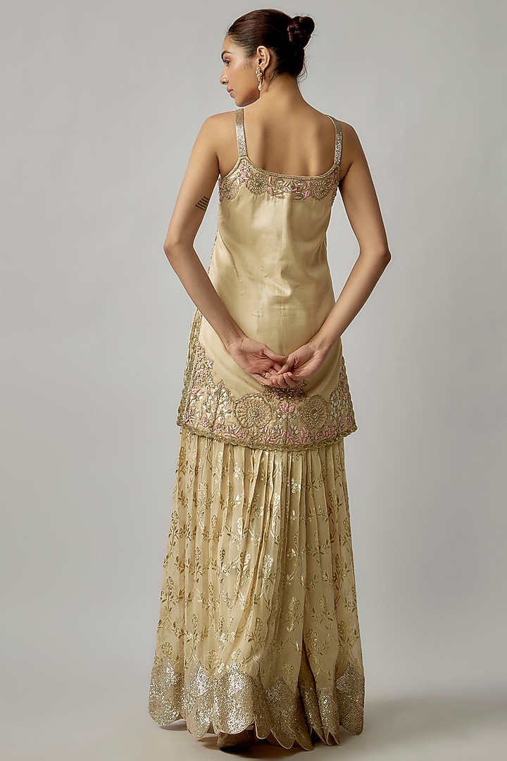 Ivory Georgette Embroidered Bridal Sharara Set by Rashi Kapoor at Pernia's Pop Up Shop