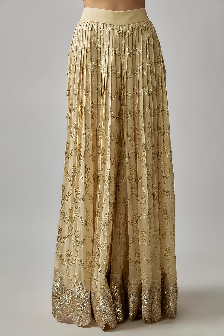 Ivory Georgette Embroidered Bridal Sharara Set by Rashi Kapoor at Pernia's Pop Up Shop
