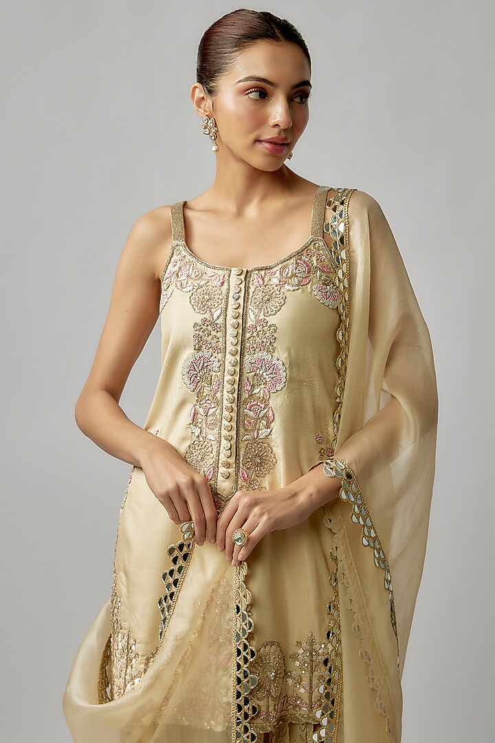 Ivory Georgette Embroidered Bridal Sharara Set by Rashi Kapoor at Pernia's Pop Up Shop