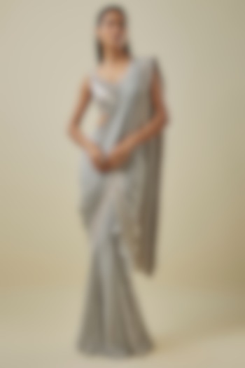 Grey Georgette Hand Embroidered Skirt Reception Saree Set by Rashi Kapoor at Pernia's Pop Up Shop