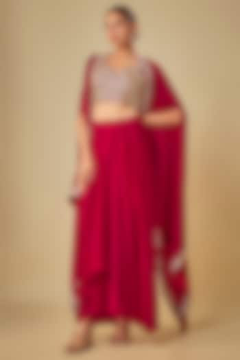 Red Silk Satin Cape Set by Rashi Kapoor at Pernia's Pop Up Shop
