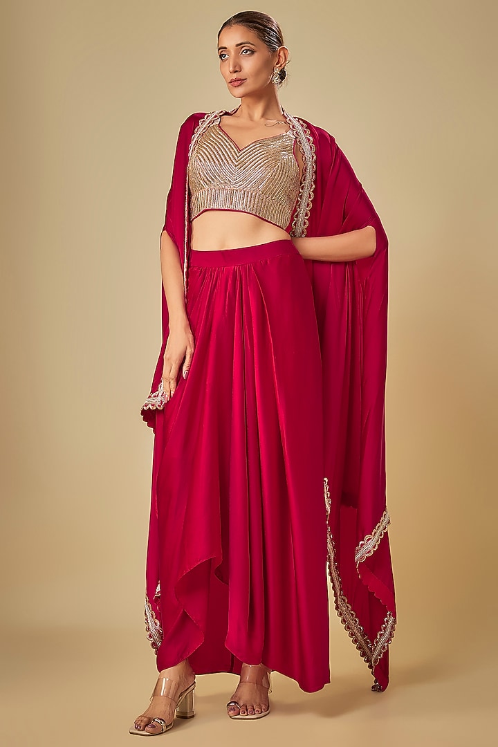 Red Silk Satin Cape Set by Rashi Kapoor at Pernia's Pop Up Shop