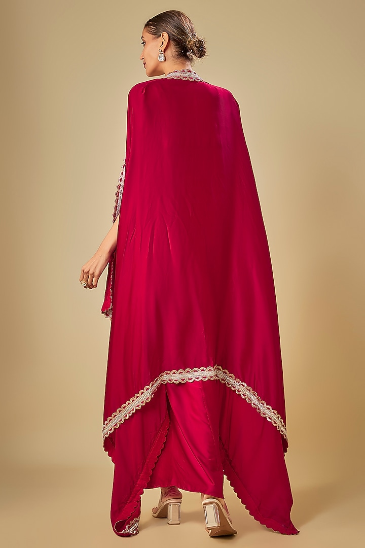 Red Silk Satin Cape Set by Rashi Kapoor at Pernia's Pop Up Shop