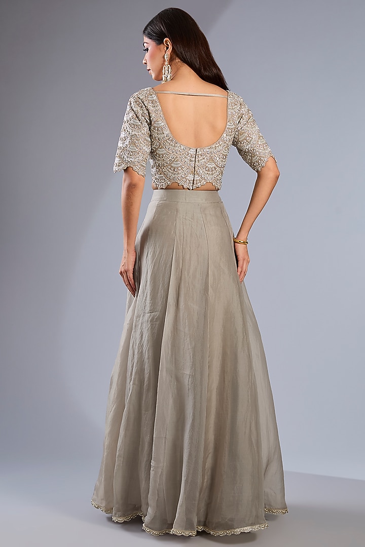 Grey Organza Embroidered Sharara Pant Bridal Saree Set by Rashi Kapoor at Pernia's Pop Up Shop